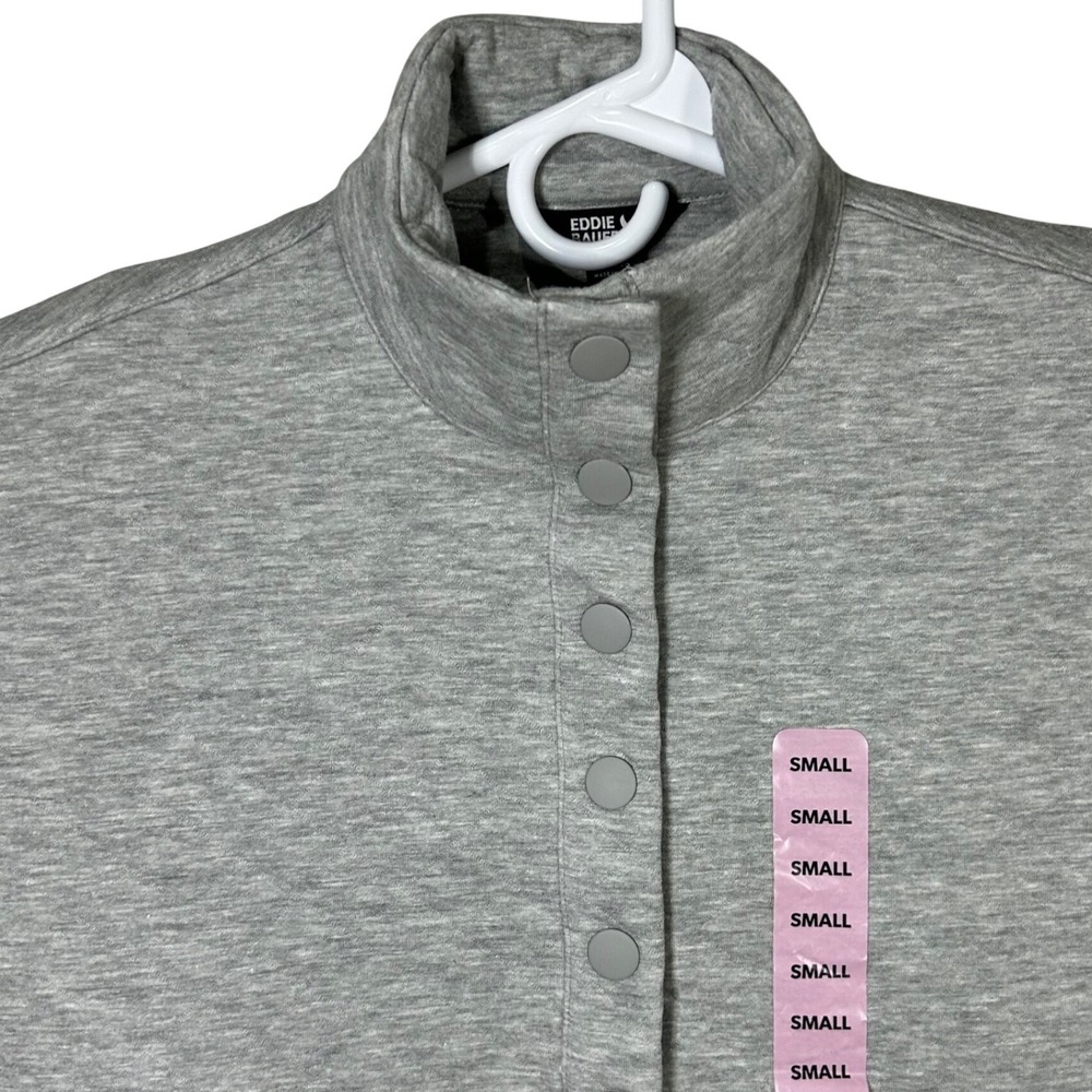 Eddie Bauer Womens Quilted Pullover Gray Snap Neck Sweatshirt Top Size S